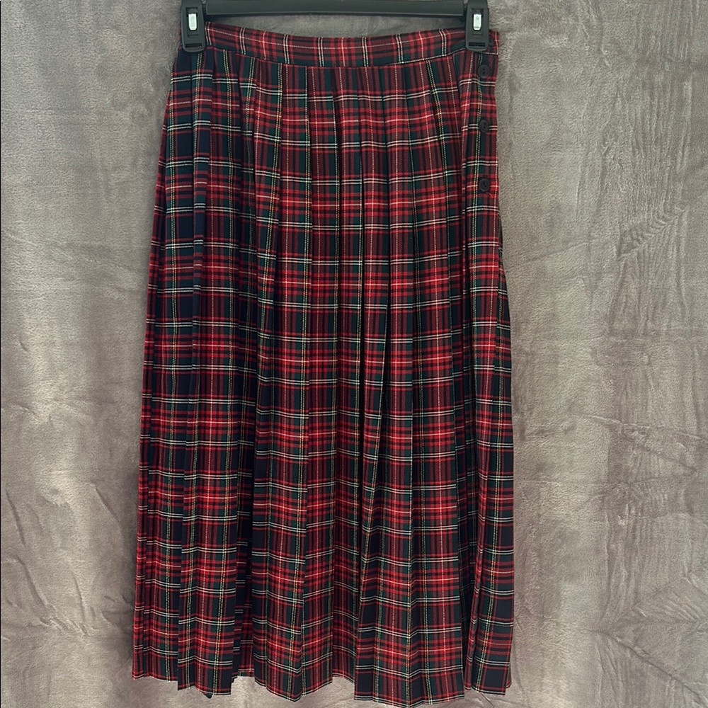 Vintage Liz Baker Red and Blue Maxi Pleated A-Line Plaid Skirt